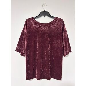 J. Jill Womens Burgundy Crushed Velvet Embroidered Short Sleeve Top Size M